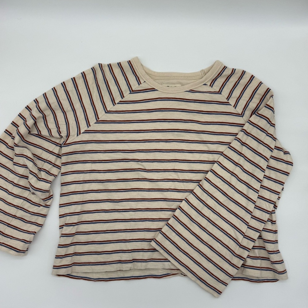 Madewell Cream and Blue/Red Striped Long Sleeve Tee